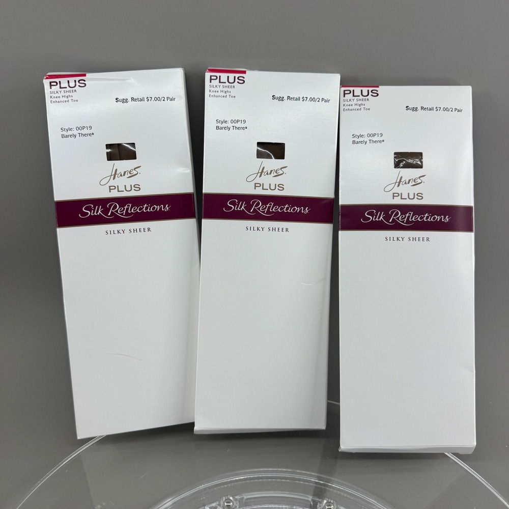 Hanes Plus Silk Reflections Knee Highs Silky Sheer Barely There 6 Pairs 2/Pack